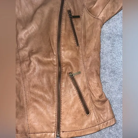 Michael Kors Tan Leather Moto Jacket Size Medium