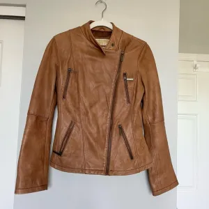 Michael Kors Tan Leather Moto Jacket Size Medium