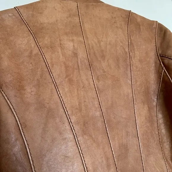 Michael Kors Tan Leather Moto Jacket Size Medium
