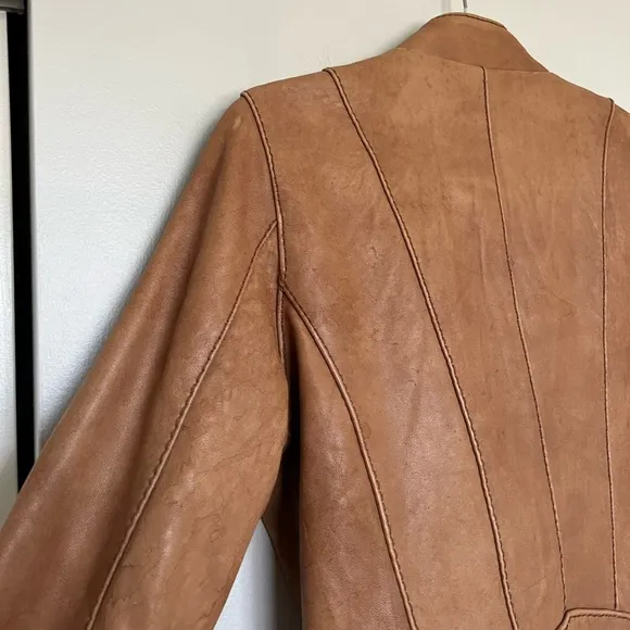 Michael Kors Tan Leather Moto Jacket Size Medium