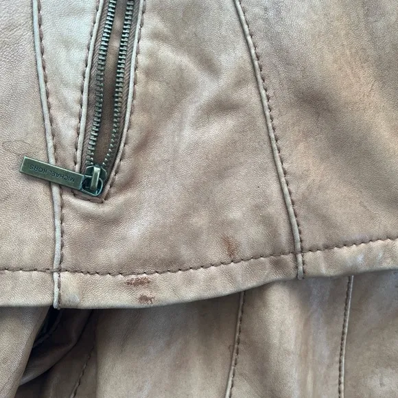 Michael Kors Tan Leather Moto Jacket Size Medium