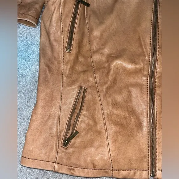 Michael Kors Tan Leather Moto Jacket Size Medium
