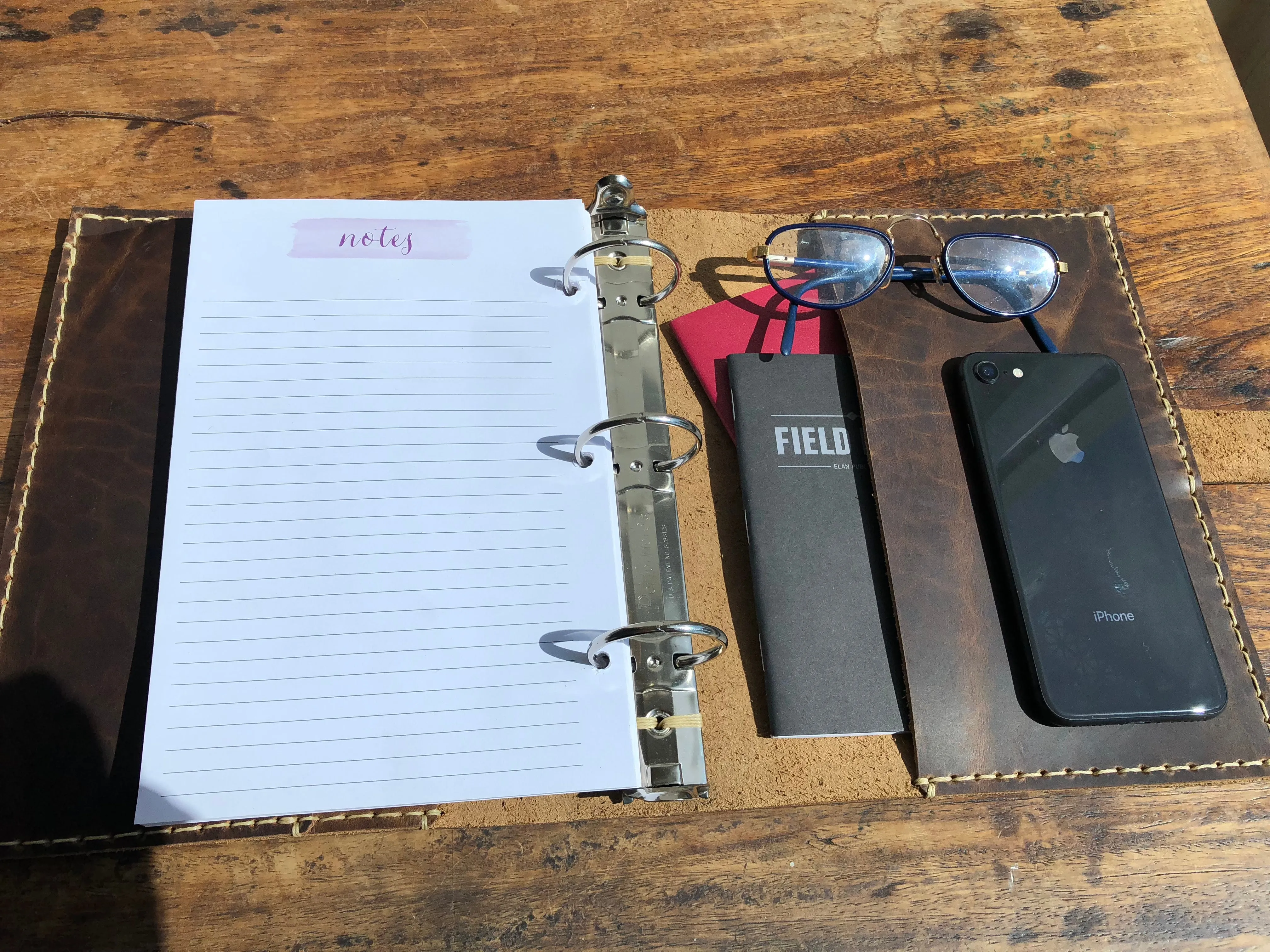 Mini ring binder, Small 3 ring notebook, 3 pocket leather binder, Customizable binders made by hand