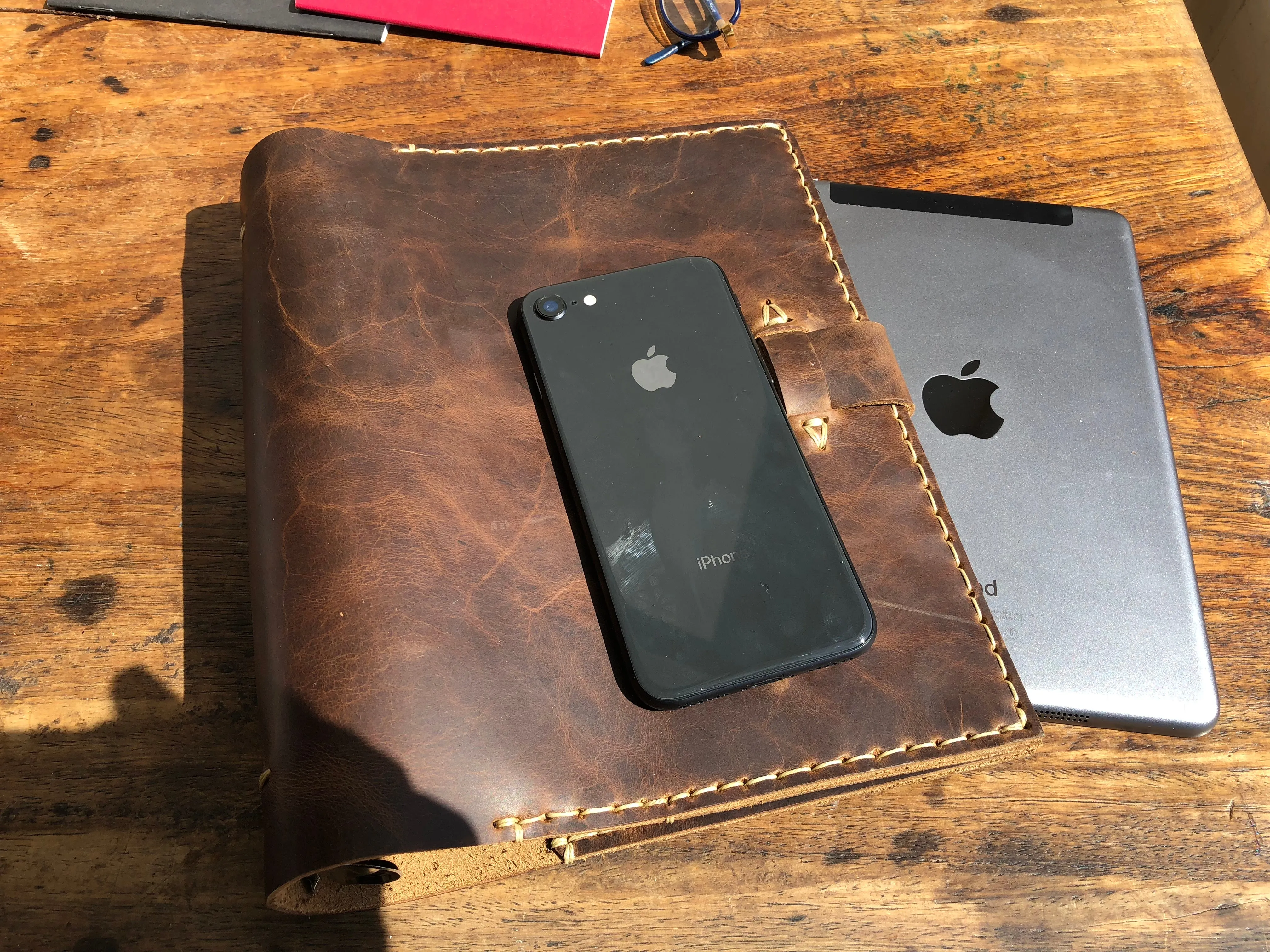 Mini ring binder, Small 3 ring notebook, 3 pocket leather binder, Customizable binders made by hand