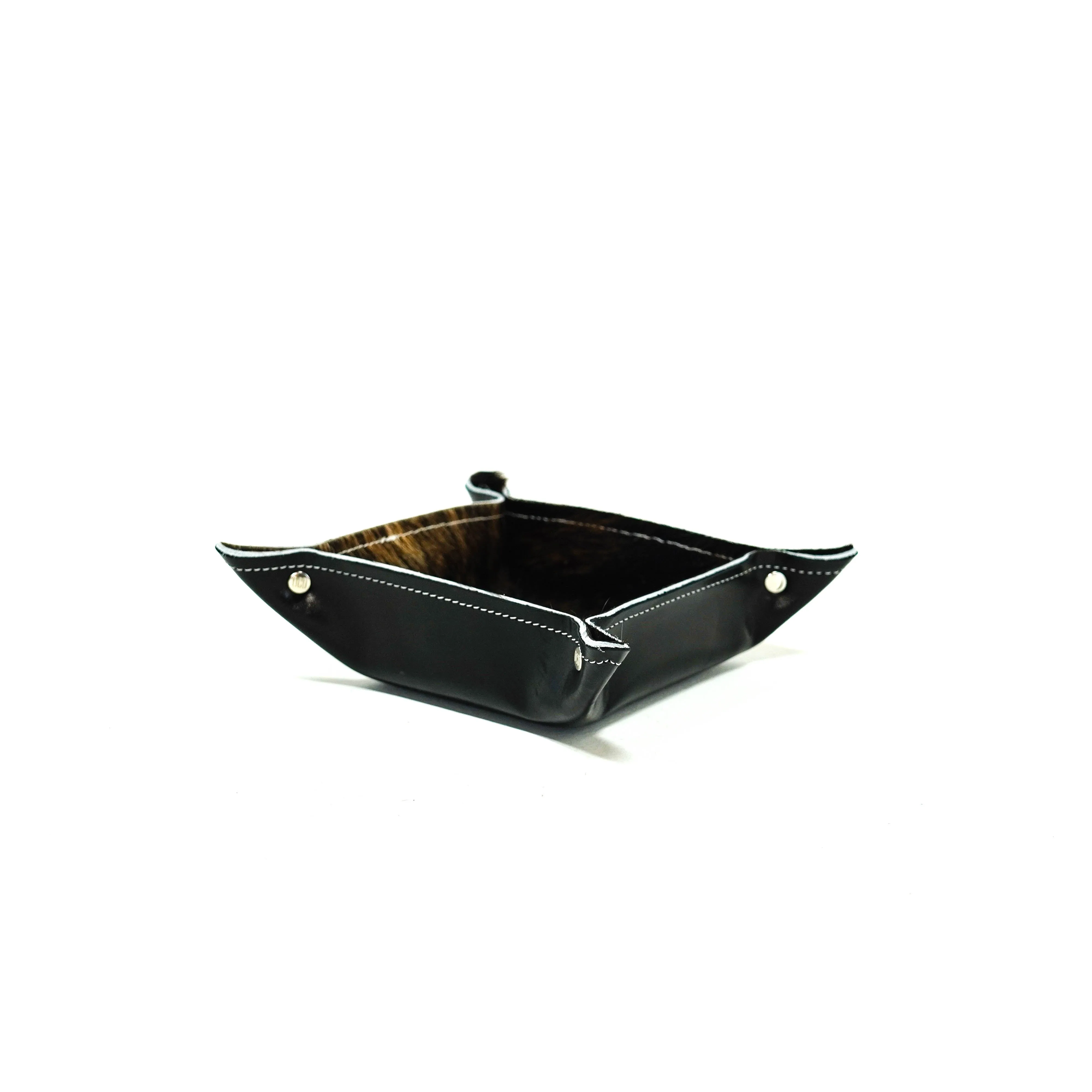 Mini Tray - Glossed Black Leather w/ Two-Tone Brindle