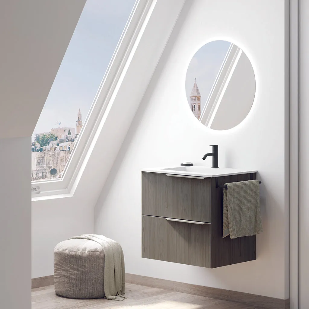 Mio 2 Drawers Bathroom Vanity with Ceramic Sink - Wall Mount - 24" Particle Board Laminated/Sand Matt
