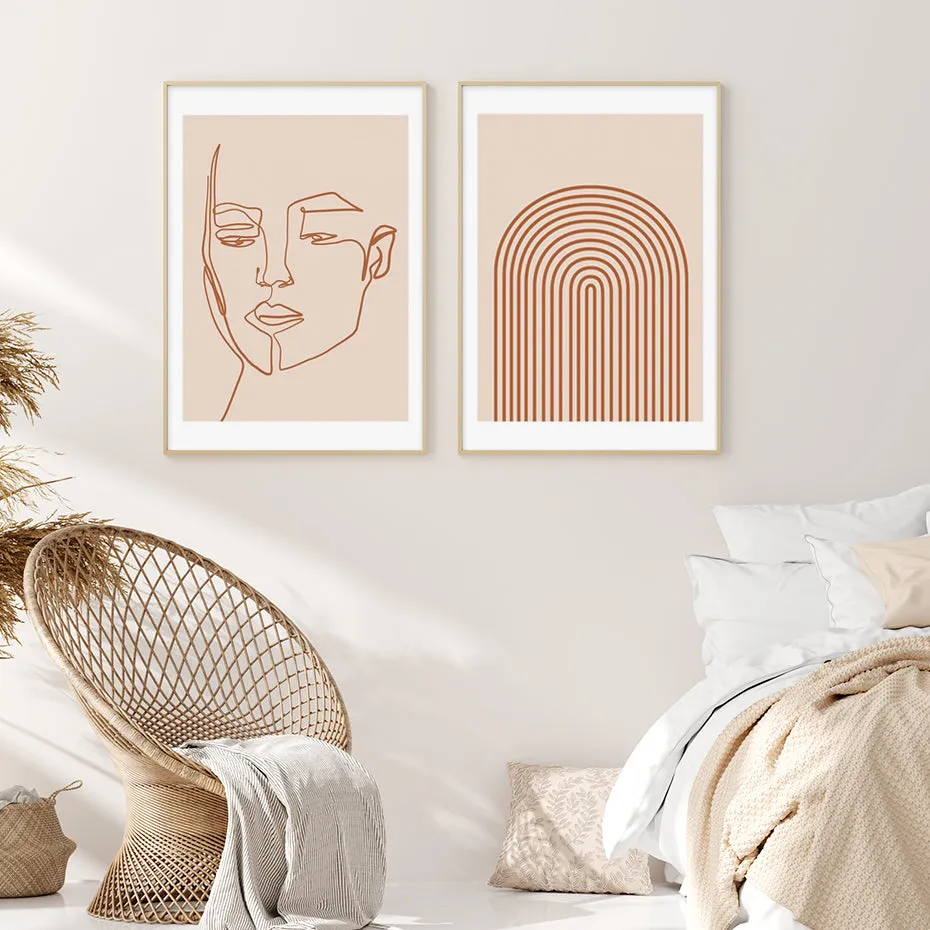 Modern Boho Style Abstract Face Line