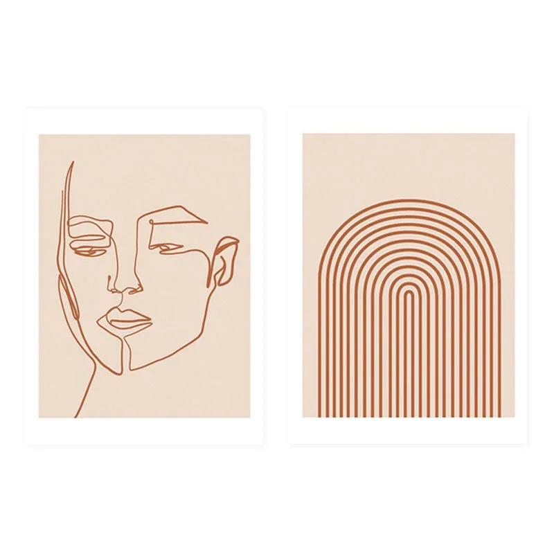 Modern Boho Style Abstract Face Line