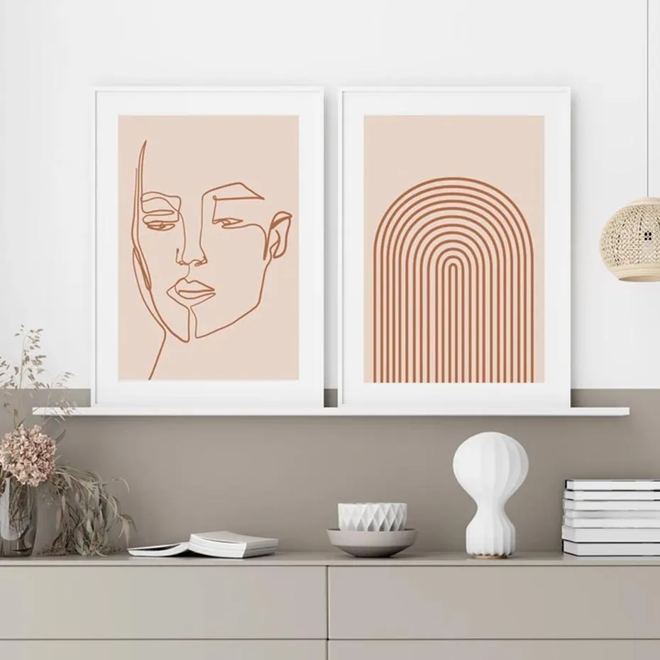 Modern Boho Style Abstract Face Line