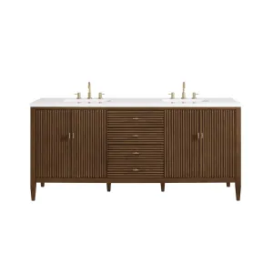 Myrrin 3 Drawers And 4 Doors Bathroom Vanity with White Zeus Quartz Top and Undermount Sinks - Free Standing - 72" Wood/Mid-Century Walnut