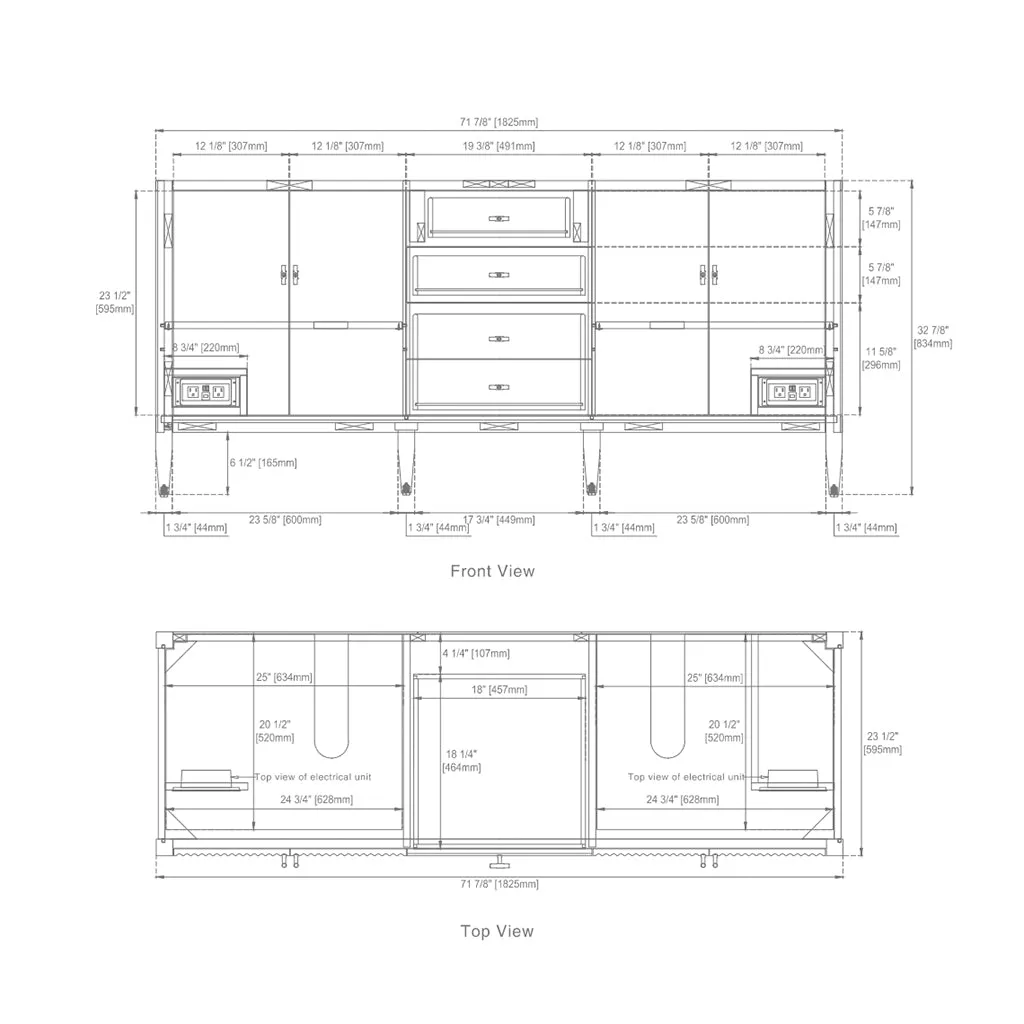 Myrrin 3 Drawers And 4 Doors Bathroom Vanity with White Zeus Quartz Top and Undermount Sinks - Free Standing - 72" Wood/Mid-Century Walnut