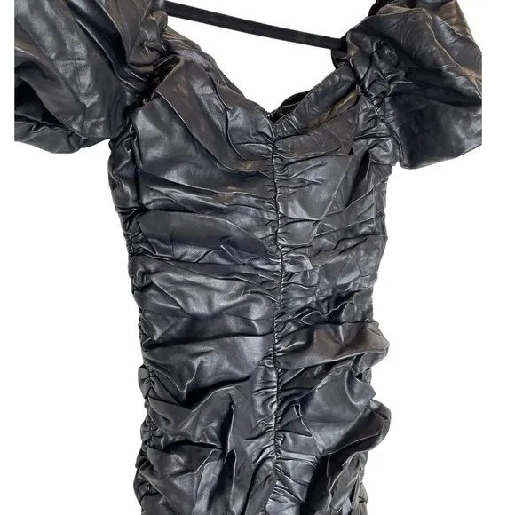 Naked Wardrobe Runway Ruched Faux Leather Dress - Size Small