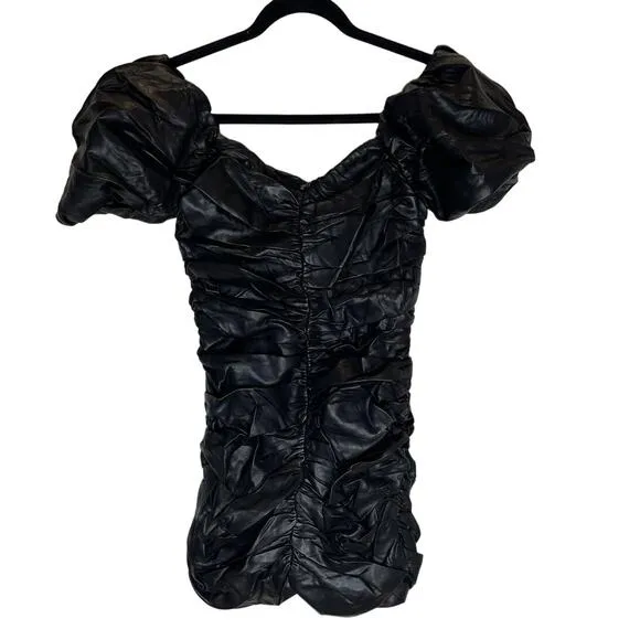 Naked Wardrobe Runway Ruched Faux Leather Dress - Size Small
