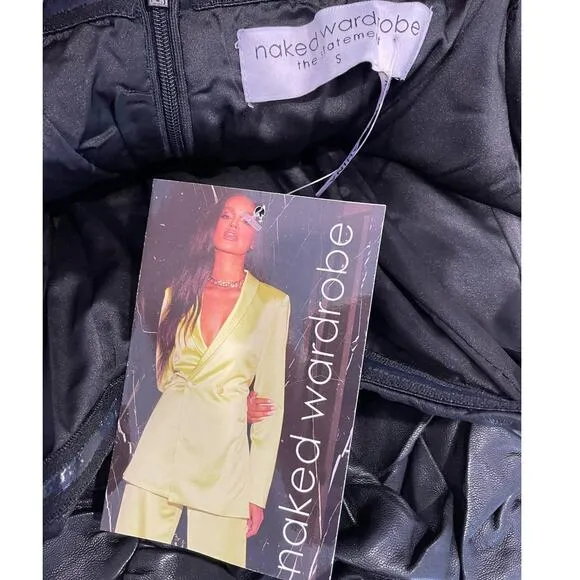 Naked Wardrobe Runway Ruched Faux Leather Dress - Size Small