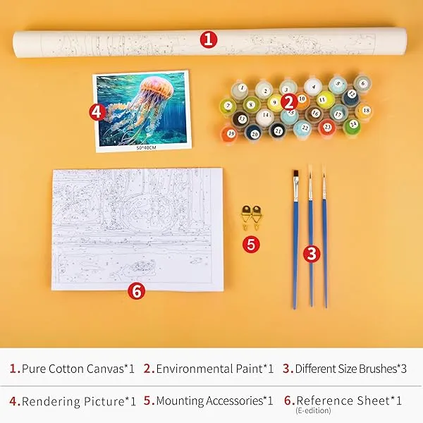 NEW 16x20 TUMOVO Paint By Numbers For Adults Beginner Jellyfish Paint-by-Numbers Wild Marine Animals Paint By Number Kits DIY Paint By Numbers Adult Paint By Number Kits On Canvas Home Decor Unframed