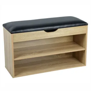 New Assembled Alessandria Oak Finish Entryway Shoe Bench With Storage & Faux leather top!