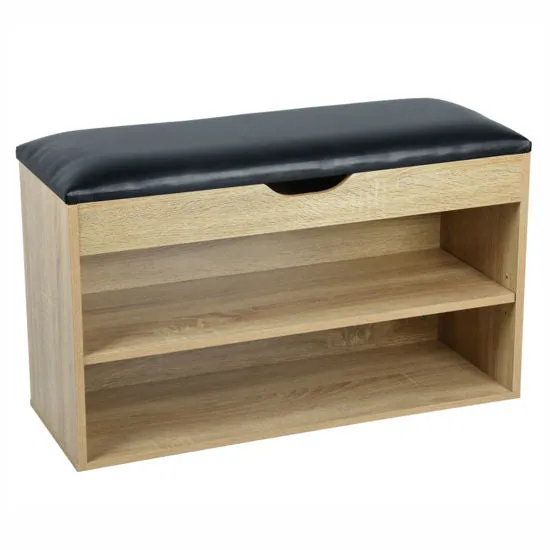 New Assembled Alessandria Oak Finish Entryway Shoe Bench With Storage & Faux leather top!