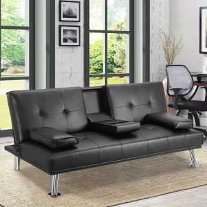 New in box! Wayfair item! Adalisa 66.2" Wide Faux Black Leather Pillow Top Arm Convertible Sofa with fold down cup holders! Retails $699 