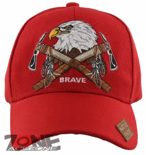 NEW! NATIVE PRIDE BRAVE AXE EAGLE BASEBALL CAP HAT RED