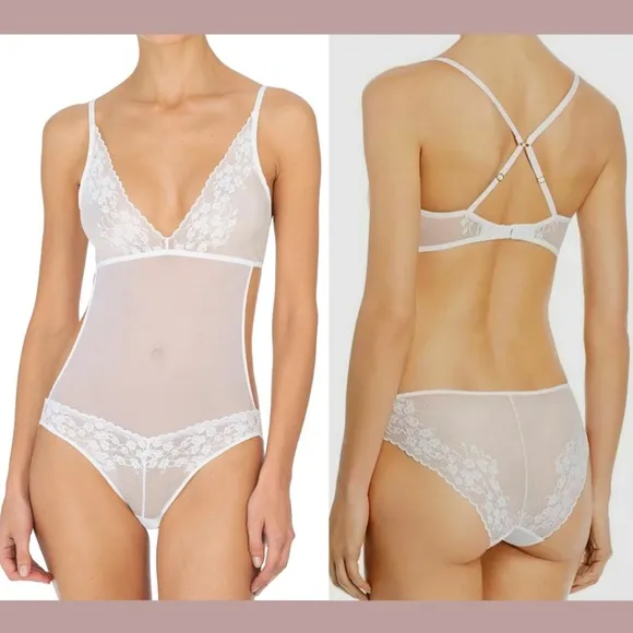 NEW‎ Natori [ XL ] Cherry Blossom Convertible Mesh Bodysuit in White