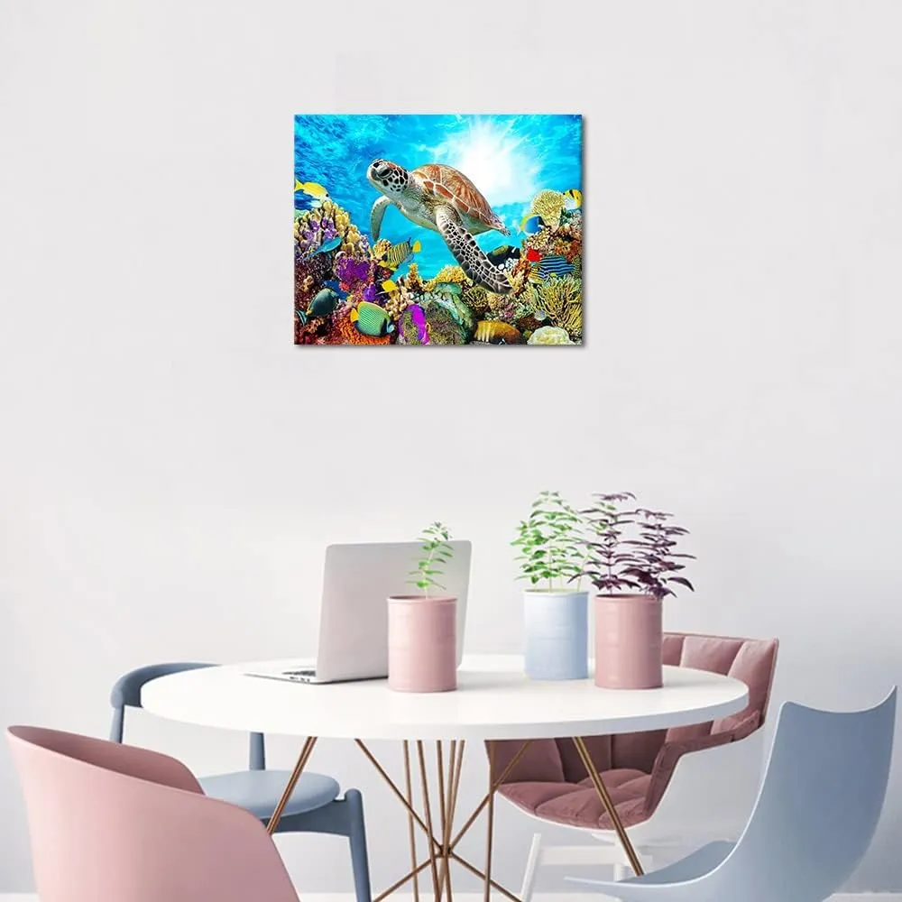 NEW Paint by Numbers, Animals Sea Turtle Oil Paint by Number Kit Ocean Corals Canvas Numbered painting, with Brushes and pigment for Home Wall Decoration 16x20 Inch, Suit Adults Kids Beginner (Framed)