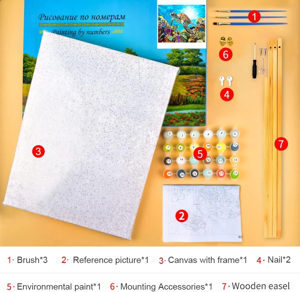 NEW Paint by Numbers, Animals Sea Turtle Oil Paint by Number Kit Ocean Corals Canvas Numbered painting, with Brushes and pigment for Home Wall Decoration 16x20 Inch, Suit Adults Kids Beginner (Framed)
