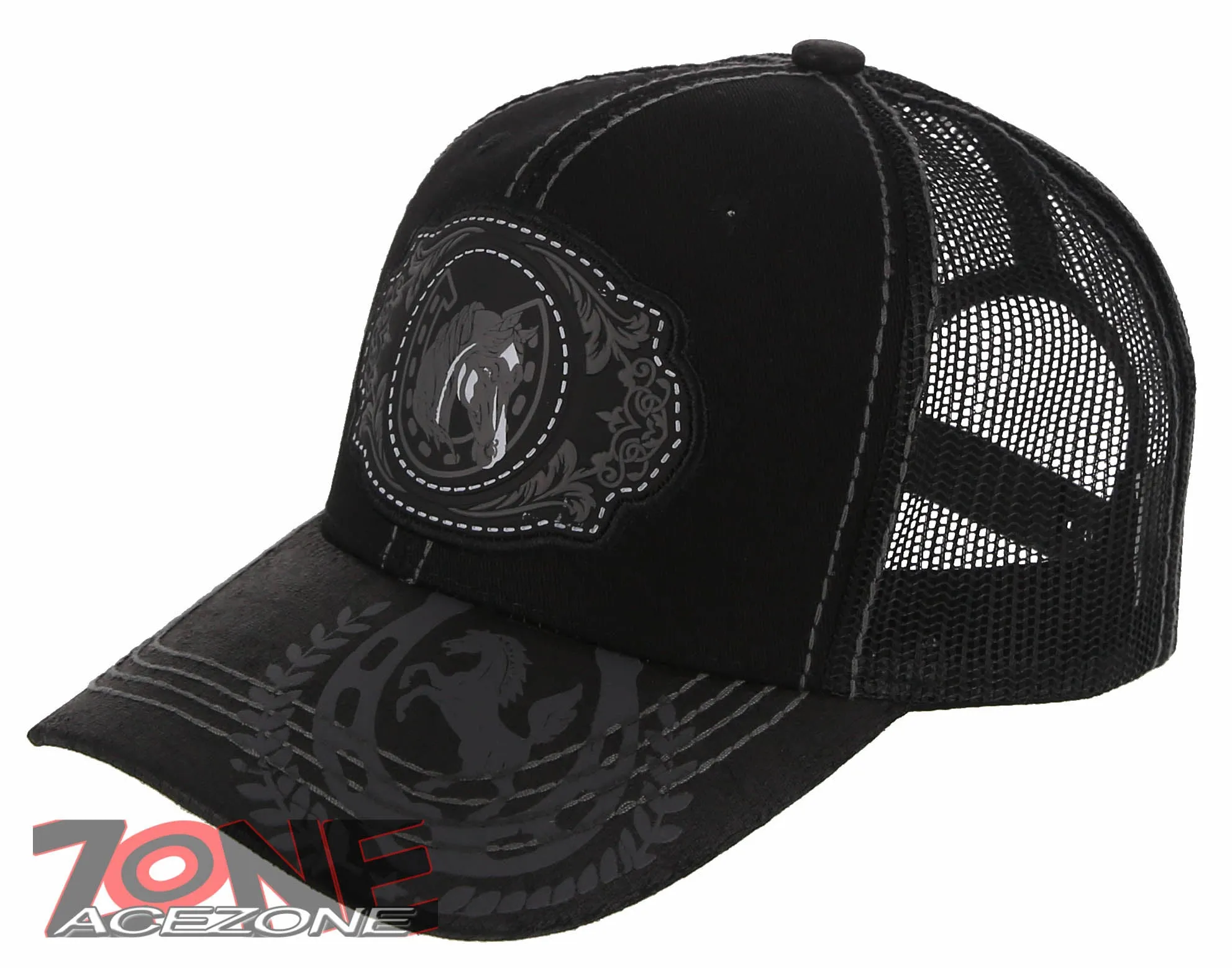 NEW! RODEO HORSE SHOE MESH TRUCKER SNAPBACK BASEBALL CAP HAT BLACK