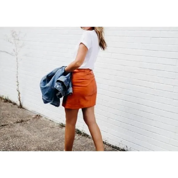 NEW TOPSHOP mini faux leather skirt in orange
