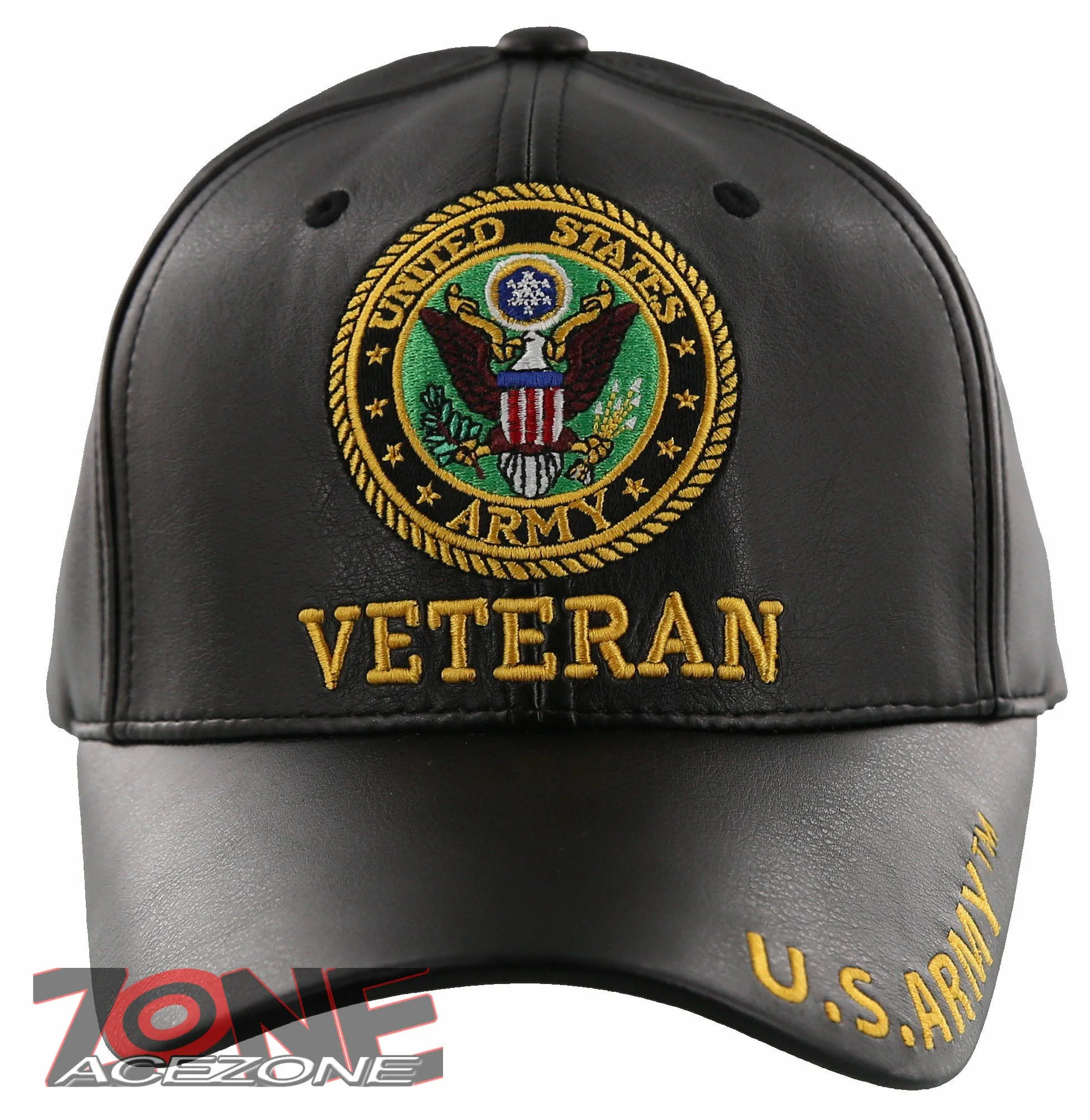 NEW! US ARMY VETERAN FAUX LEATHER BALL CAP HAT BLACK