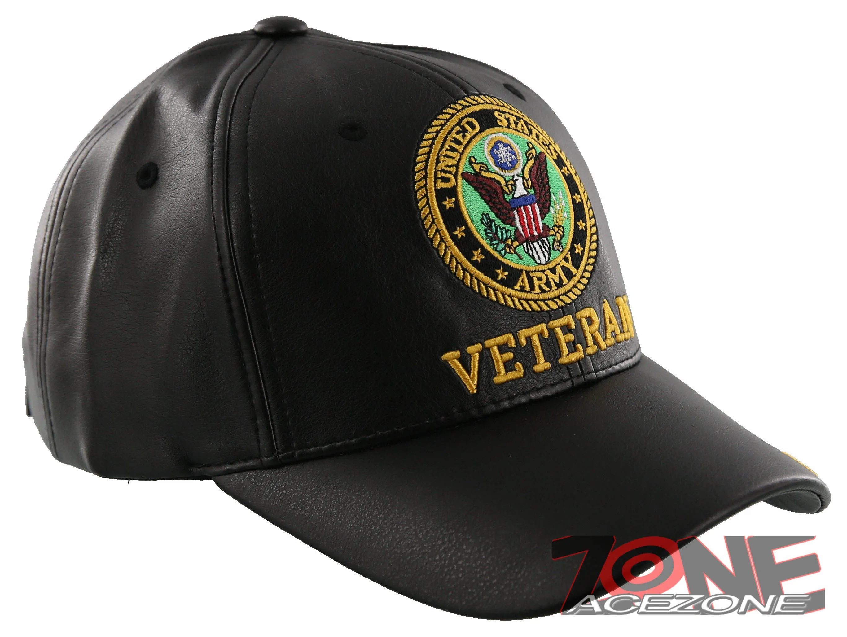 NEW! US ARMY VETERAN FAUX LEATHER BALL CAP HAT BLACK