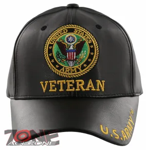 NEW! US ARMY VETERAN FAUX LEATHER BALL CAP HAT BLACK