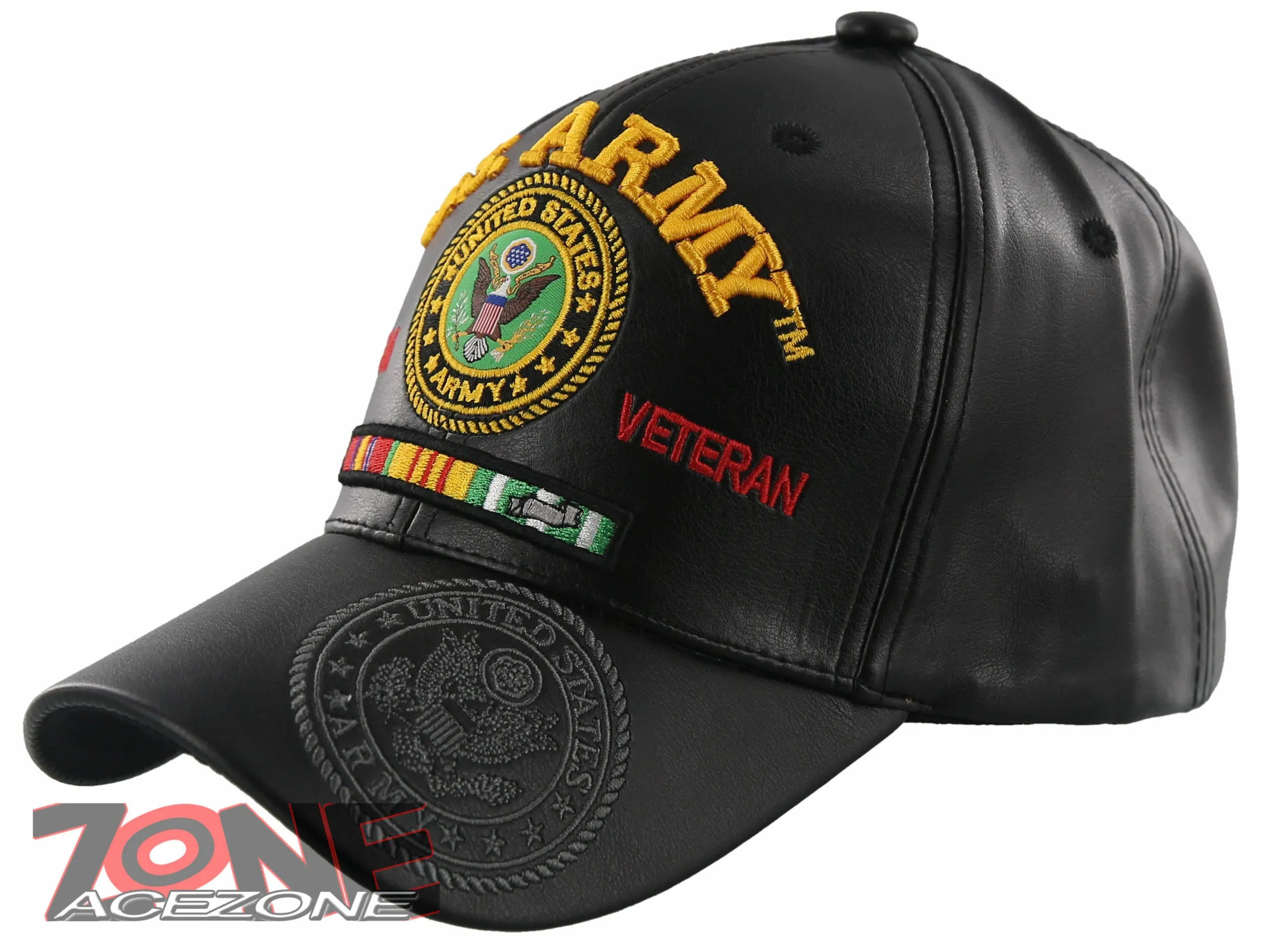 NEW! US ARMY VIETNAM VETERAN FAUX LEATHER BALL CAP HAT BLACK