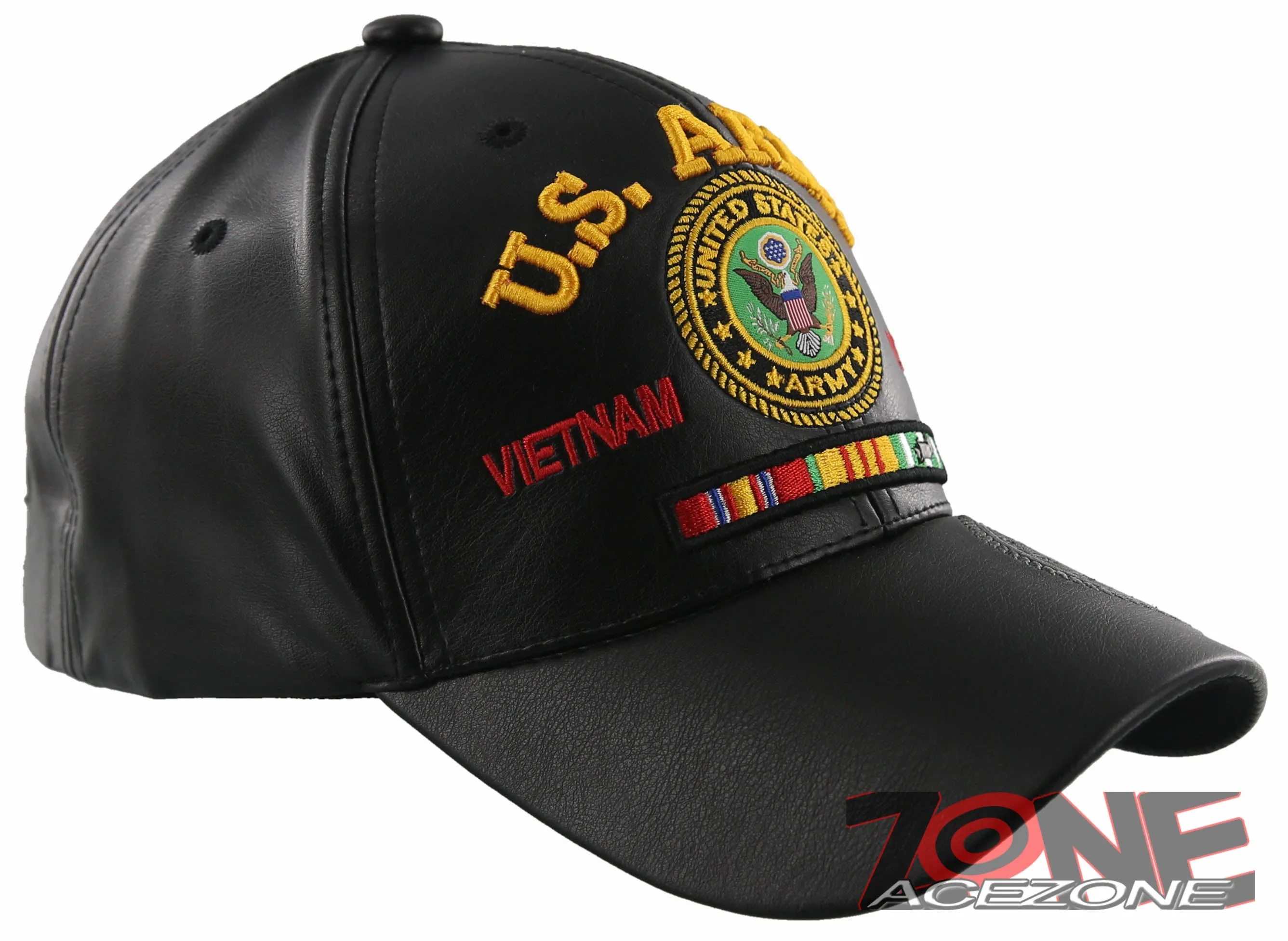 NEW! US ARMY VIETNAM VETERAN FAUX LEATHER BALL CAP HAT BLACK