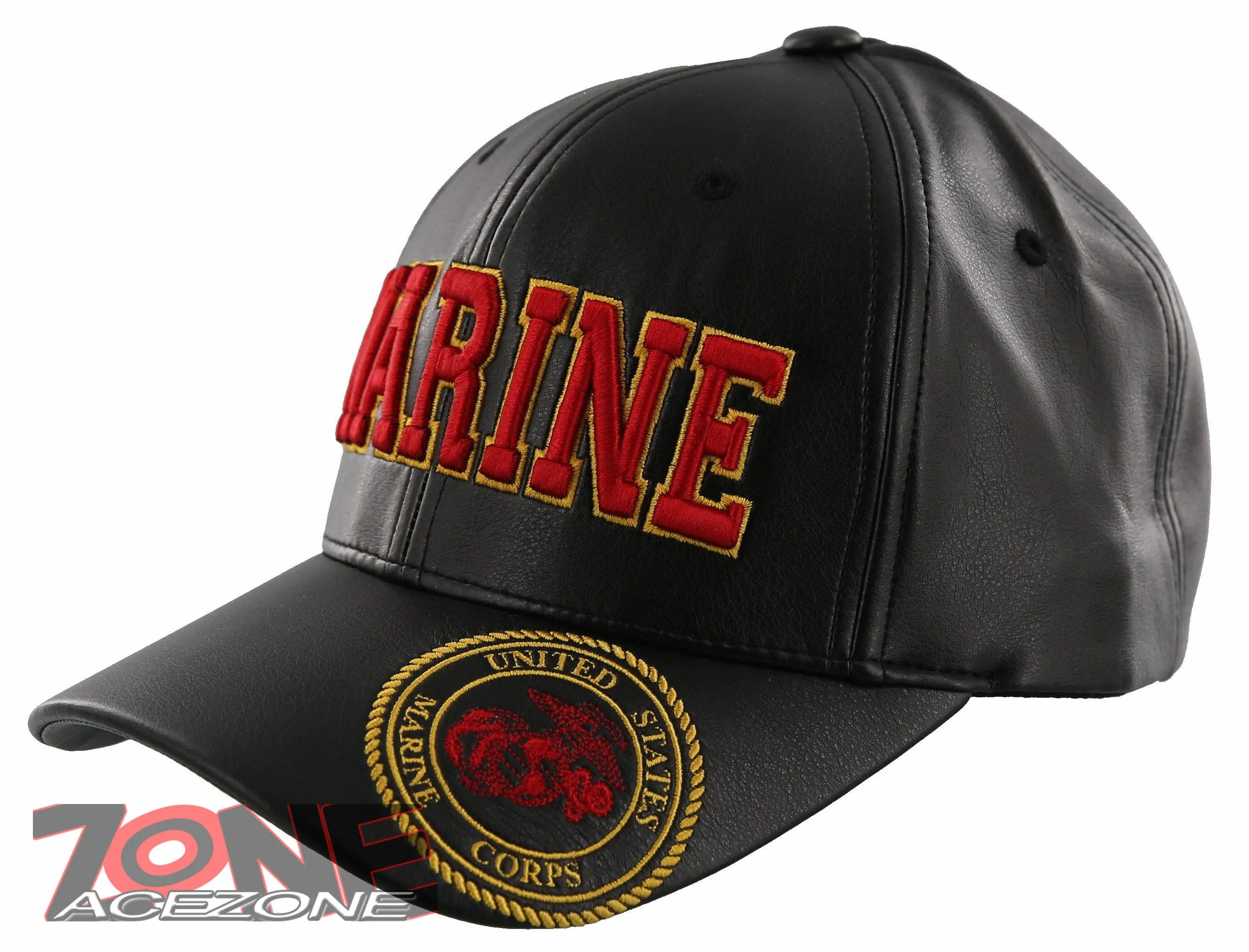 NEW! US MARINE CORPS USMC BIG FAUX LEATHER CAP HAT BLACK