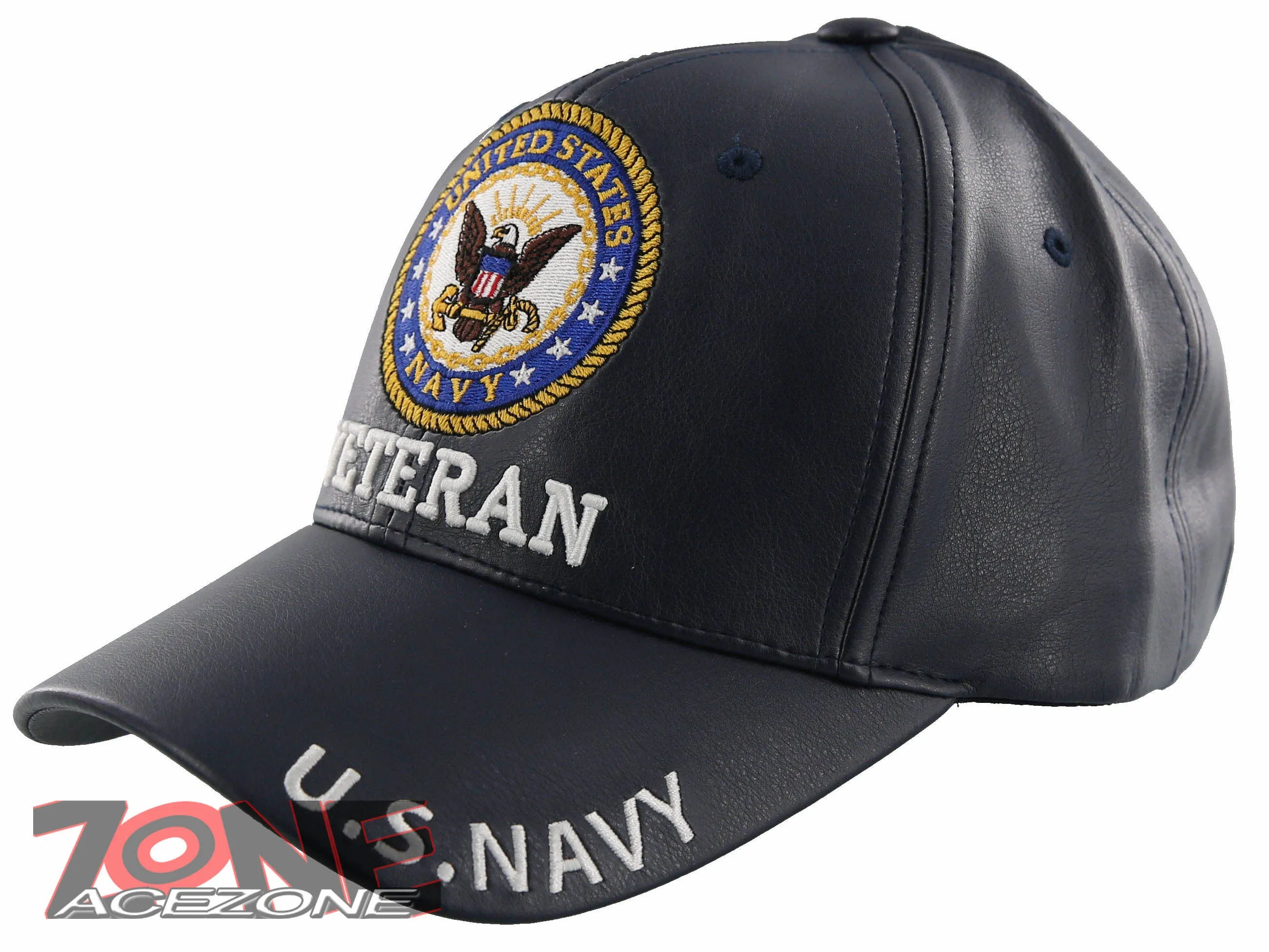 NEW! US NAVY USN VETERAN FAUX LEATHER CAP HAT NAVY