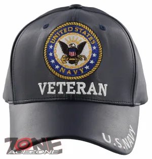 NEW! US NAVY USN VETERAN FAUX LEATHER CAP HAT NAVY