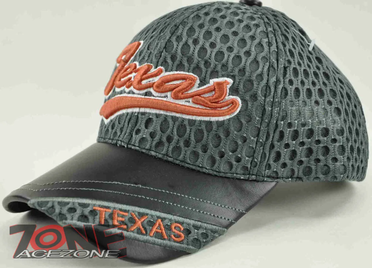 NEW! W/LEATHER TEXAS TX MESH CAP HAT GRAY