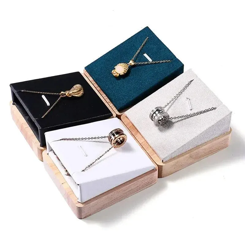 New Wooden Jewelry Pendant Necklace Display Stand Holder PU Velvet Women Shopwindow Wedding Organizer Trays Box