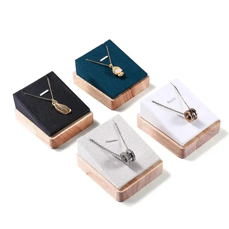 New Wooden Jewelry Pendant Necklace Display Stand Holder PU Velvet Women Shopwindow Wedding Organizer Trays Box