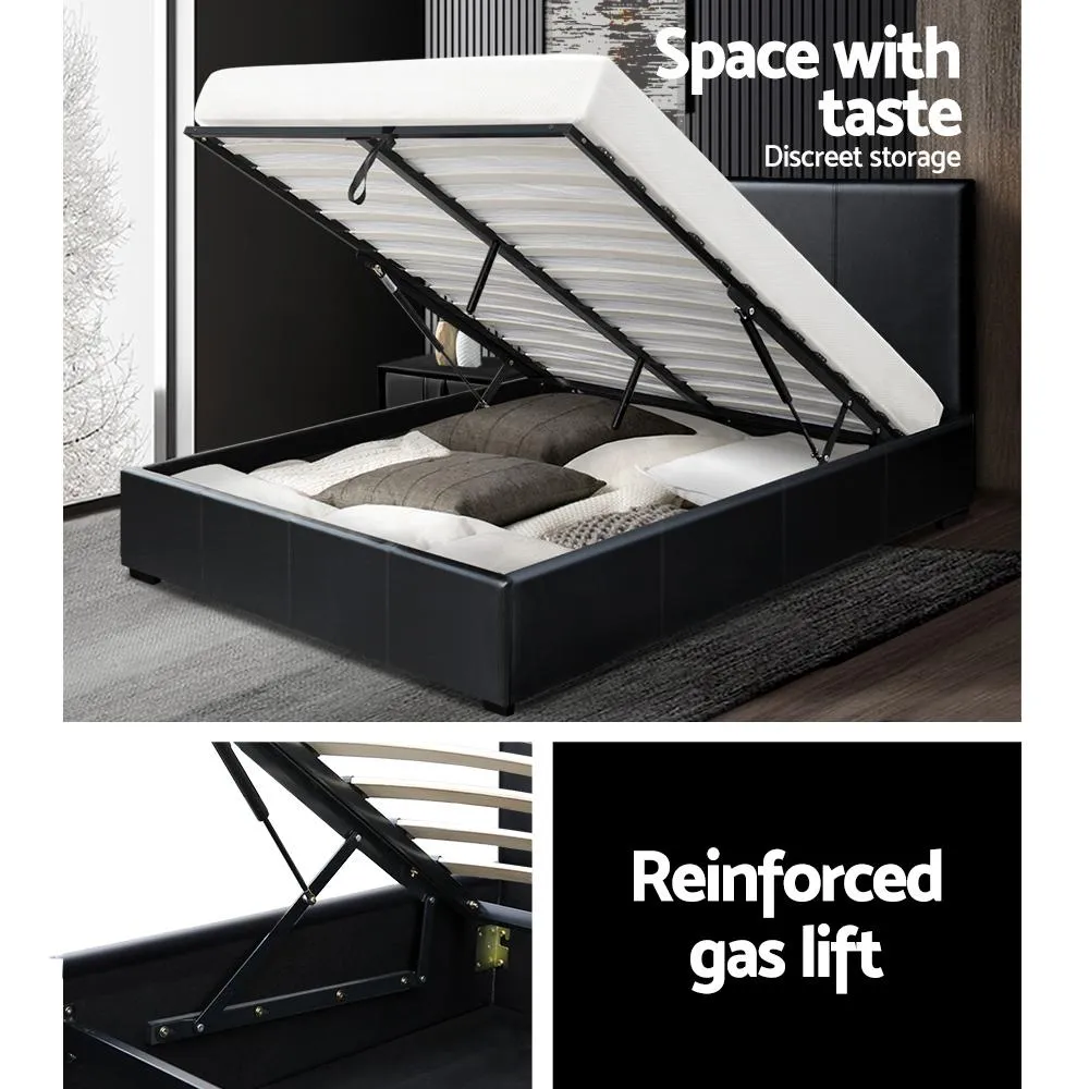 Nino Bed Frame PU Leather - Black Queen