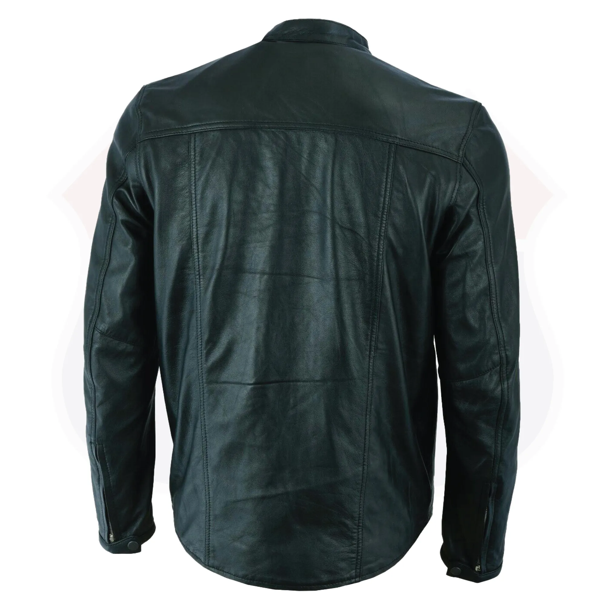 No Collar HL10499 Club Leather Shirt Men Black Mandarin collar