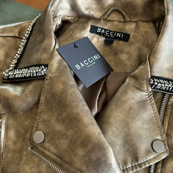 NWT BACCINNI Faux Leather Gold  Metallic Studded Collar Line