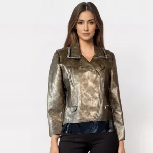 NWT BACCINNI Faux Leather Gold  Metallic Studded Collar Line