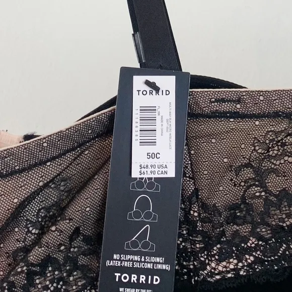NWT Torrid Black Microfiber Lightly Lined Multi-way Convertible Strapless Bra