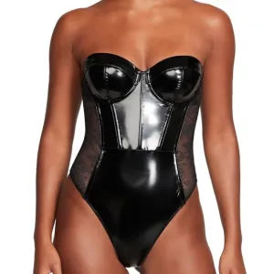 NWT Victoria's Secret XL Patent Leather Teddy Bodysuit Floral Lace Strapless