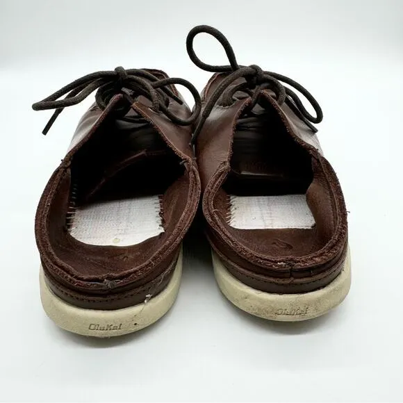 OluKai Nalukai Men's Leather Lace Up Slip On Shoe In Kona Coffee/Tapa Size 8.5
