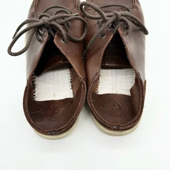 OluKai Nalukai Men's Leather Lace Up Slip On Shoe In Kona Coffee/Tapa Size 8.5