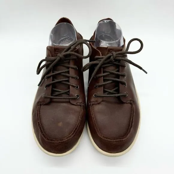 OluKai Nalukai Men's Leather Lace Up Slip On Shoe In Kona Coffee/Tapa Size 8.5