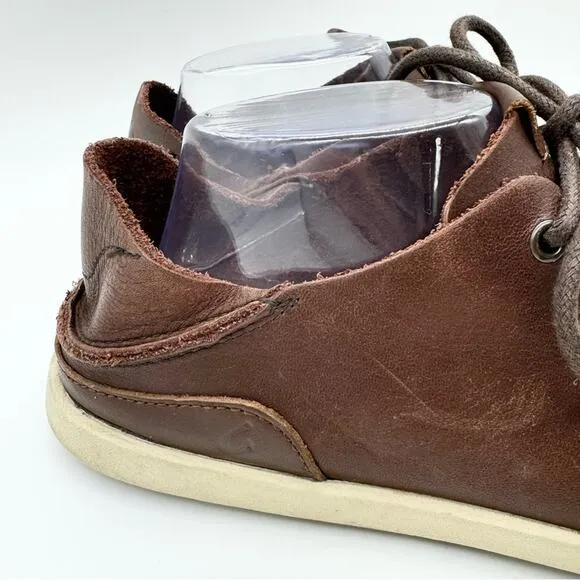OluKai Nalukai Men's Leather Lace Up Slip On Shoe In Kona Coffee/Tapa Size 8.5