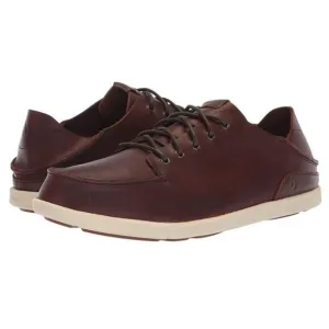 OluKai Nalukai Men's Leather Lace Up Slip On Shoe In Kona Coffee/Tapa Size 8.5
